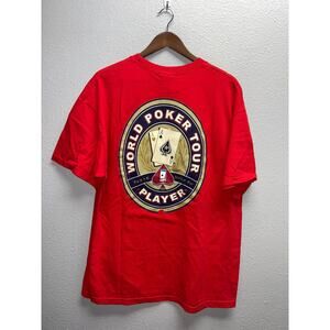 Vintage World Poker Tour Shirt Texas Hold Em Player Red Graphic Card Tee 90s XL